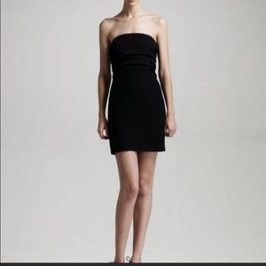 Theory black strapless draped linen sheath dress with front pleats. 6